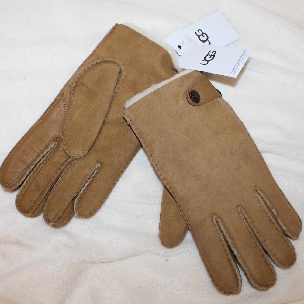 NWT UGG MEN'S SUEDE LEATHER SHEARLING LINED TECH ENABLED‎ GLOVES CHESTNUT